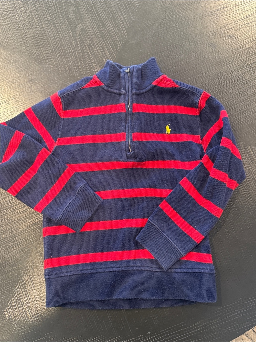 Ralph Lauren Navy and Red Striped Quarter-Zip Pullover Kids